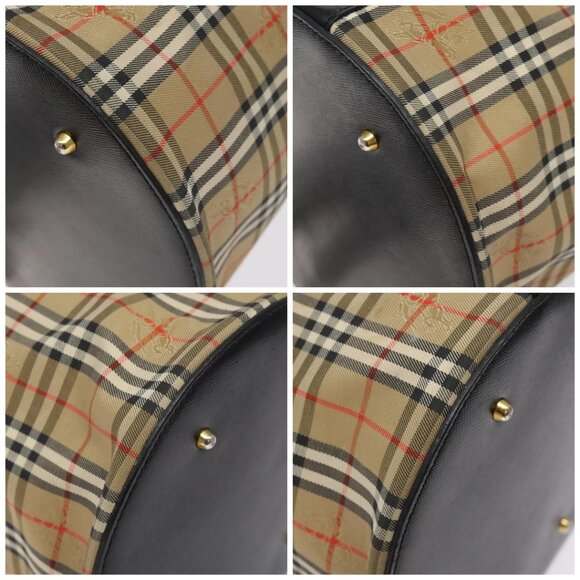 Burberrys Nova Check Hand Bag Canvas Beige Gold Auth 118660 - Picture 16 of 16